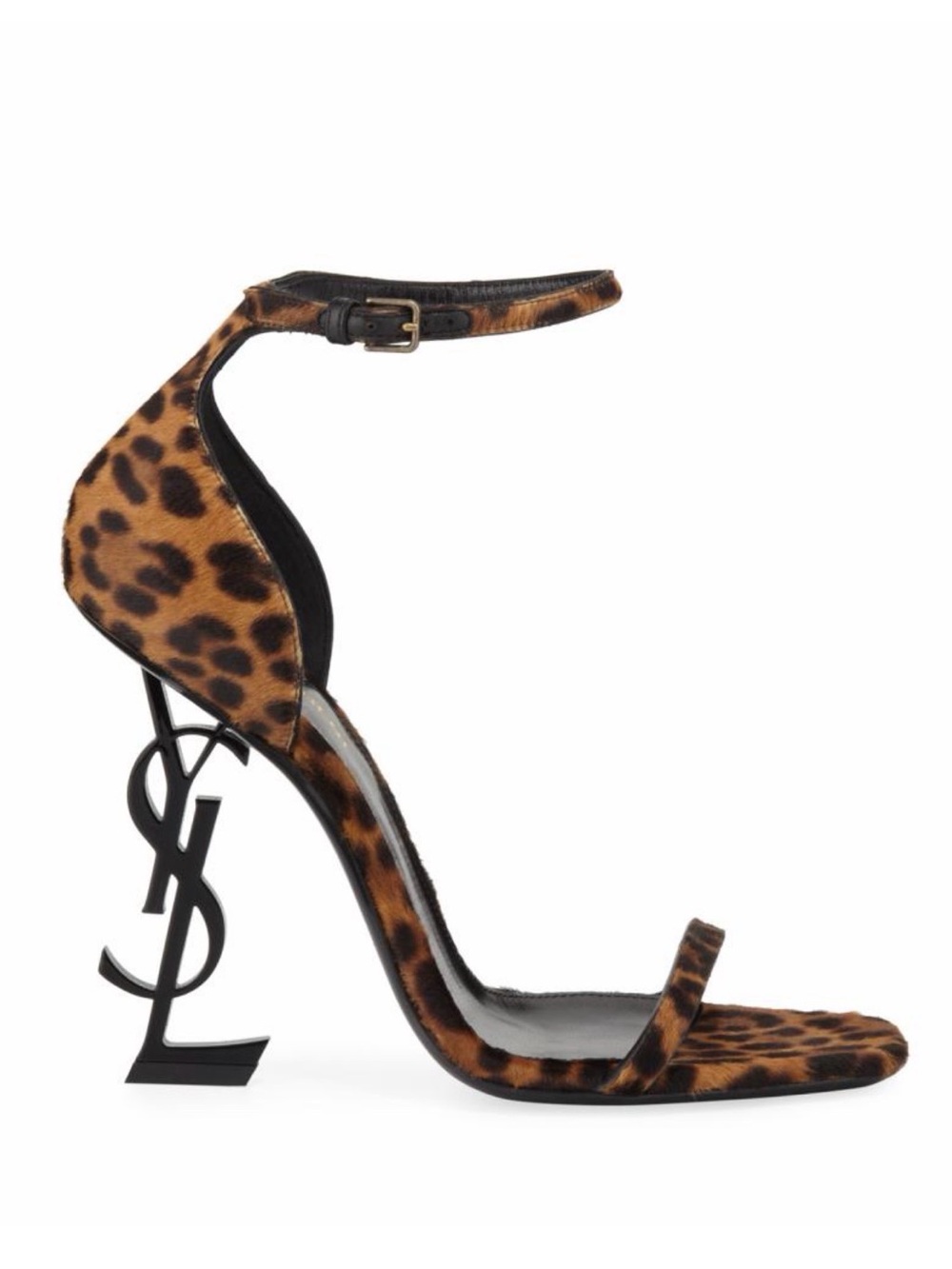 Yves Saint Laurent Leopard-Print Opyum Ankle-Strap Sandal in Brown and Black